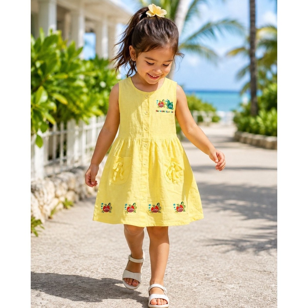 Sun N' Sand Cayman Islands Yellow Crab Dress Size L NWT
